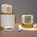 Modern Digital Clocks With Multiple Colorful Designs Showing Time On Desktop 3d model