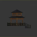 Traditional Chinese Pavilion With Black Tiled Roof And Wooden Frame On Platform
