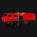 Red Functional Fire Truck With Multiple Wheels Ladder And Yellow Stripes 3d model