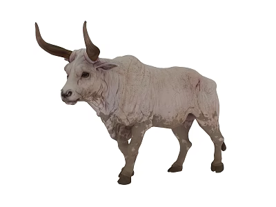 White Bull With Long Horns And Red Marks On Body Standing Isolated 3d model