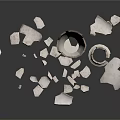 Broken Pottery Display With Shattered Ceramic Pieces Scattered on Black Surface 3d model