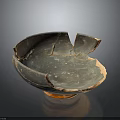 Antique Broken Ceramic Bowl With Chips Dark Surface And Orange Rim For Home Living