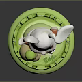 Cute Decorative Furniture Piece With Rabbit Figurine Green Base And Gourd Ornaments