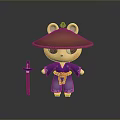 Cartoon Animal Character Wearing Straw Hat Blue Kimono Red Sash With Wooden Staff And Lantern