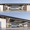 Modern Sales Office Building Design With Contemporary Roof Large Glass Windows And Stone Walls
