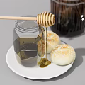 Decorative Ornament Set With Green Plants Vase Honey Jar Bread Coffee Cup And Decorative Board