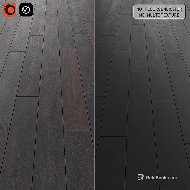 Dark Brown and Black Wooden Floor Planks Featuring Natural Grain Patterns 3d model 