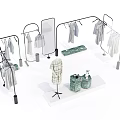 Clothing Racks With Hanging Garments Mirror And Green Display Cabinet In Store