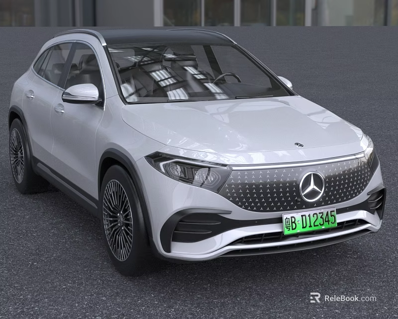 White Mercedes Electric SUV With Modern Design And Green License Plate 3d model 