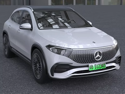 White Mercedes Electric SUV With Modern Design And Green License Plate 3d model