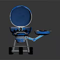 Blue Portable Outdoor Grill With Open Lid Wheels Stand And Metal Grate