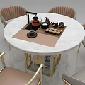 Modern Round Dining Table Set With Marble Top And Upholstered Chairs 3d model
