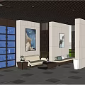 Modern Front Desk Reception Interior With Sofa Decor And Green Plants
