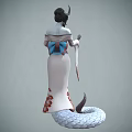 Woman in Traditional Kimono with Horns White Skin Red Eyes and Smoking Pipe