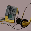 Vintage Cassette Player With Yellow Headphones For Retro Music Listening