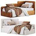 Modern Plush Upholstered Kids Bed With Cozy Bedding In Two Popular Colors Pink And Blue