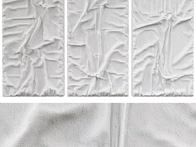 White Textured Abstract Painting Triptych With Wrinkled Fabric Modern Minimalist Design 3d model