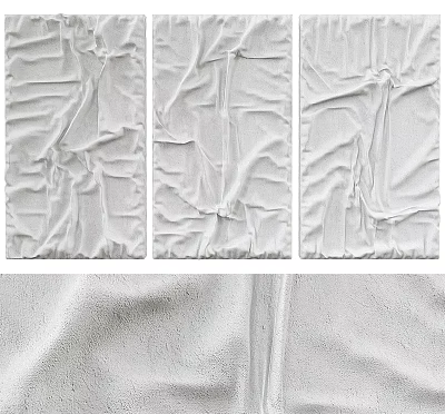 White Textured Abstract Painting Triptych With Wrinkled Fabric Modern Minimalist Design 3d model