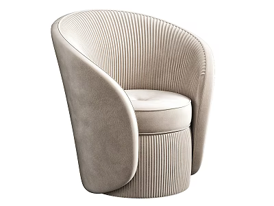 Elegant Modern Single Sofa with Curved Design Vertical Stripes in Beige Velvet 3d model