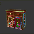 Traditional Chinese Style Mahogany Cabinet With Golden Carvings And Decorative Details