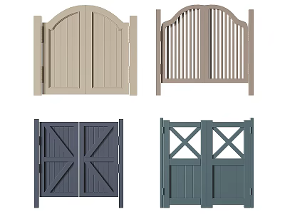 Various Designs Of Wooden Double Doors With Arched Top Vertical Slats And Cross Panels 3d model