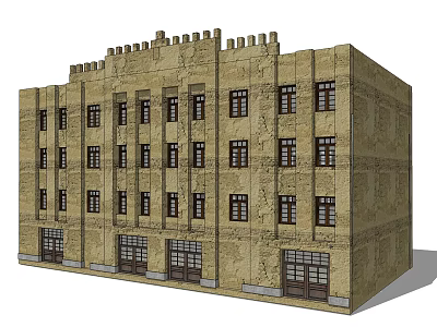 Traditional Stone Building Exterior With Multi Story Windows And Decorative Top Design 3d model