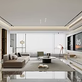Modern Living and Dining Room Interior With Sofa Coffee Table TV Wall And Windows