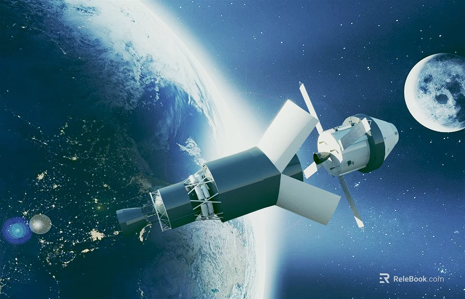 Satellite Orbiting Earth With Moon In Starry Space Background 3d model 