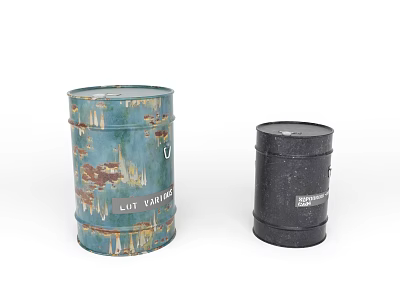 Rusted Blue And Black Industrial Metal Drums With Vintage Weathered Finish 3d model