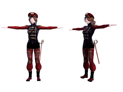 Game and Movie Character in Red and Black Outfit With Hat Striped Pants and Scepter 3d model