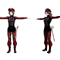 Game and Movie Character in Red and Black Outfit With Hat Striped Pants and Scepter