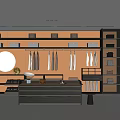 Modern Walk In Closet Interior With Hanging Clothes Storage Boxes Round Mirror And Shoe Storage