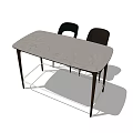 Modern Rectangular Dining Table Set With Dark Wooden Frame And Black Chairs 3d model
