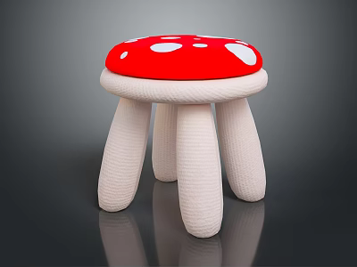 Mushroom Shaped Stool With Red Top White Spots And White Woven Legs 3d model