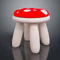 Mushroom Shaped Stool With Red Top White Spots And White Woven Legs