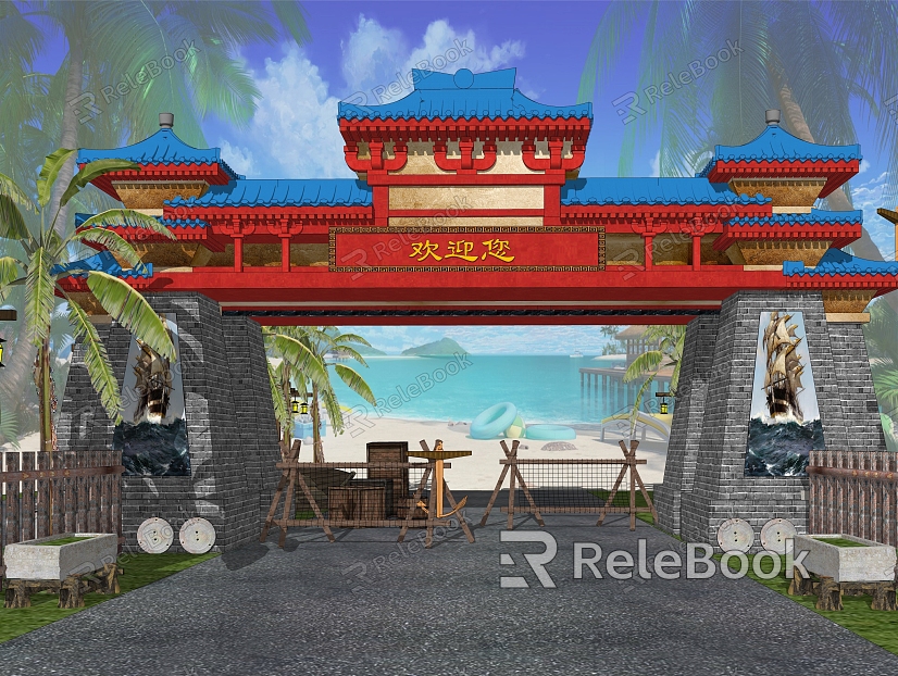 Scenic Resort Entrance Gate model