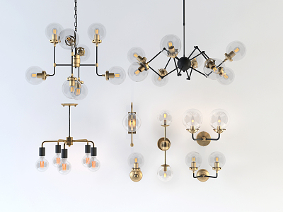 Industrial LOFT luminaire combination chandelier 3d model