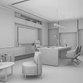 Modern Office Interior With Large Windows Desk Chairs Sofa And City View 3d model