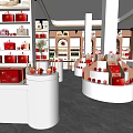 Boutique Store Interior With Red Handbags Display White Counters And Decorative Plants