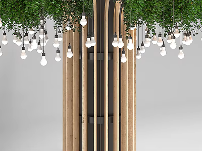 Creative Hanging Chandelier With Hanging Greenery Wooden Structure And Light Bulbs 3d model