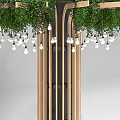 Creative Hanging Chandelier With Hanging Greenery Wooden Structure And Light Bulbs