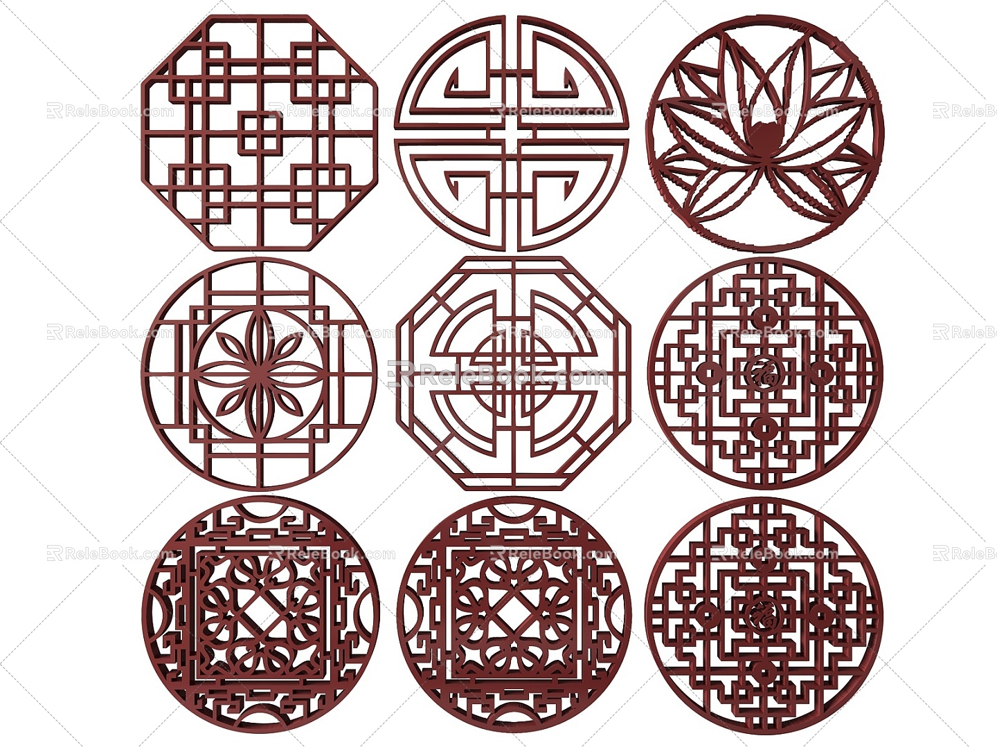 New Chinese Style Flower Lattice Carved Flower Lattice Window Flower Round Window Flower Carved Hollow Flower Window Vintage Pattern Window 3d model