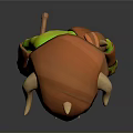 Cartoon Green Goblin Character With Orange Horns Large Ears Metal Armor And Red Shorts