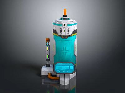 Futuristic Hi Tech Machine With Transparent Blue Core Digital Display And Orange Top Nozzle 3d model