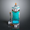 Futuristic Hi Tech Machine With Transparent Blue Core Digital Display And Orange Top Nozzle