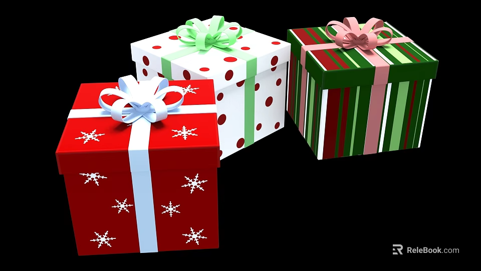 Colorful Gift Boxes with Bows and Patterns Decorative Ornament Set for Home 3d model 