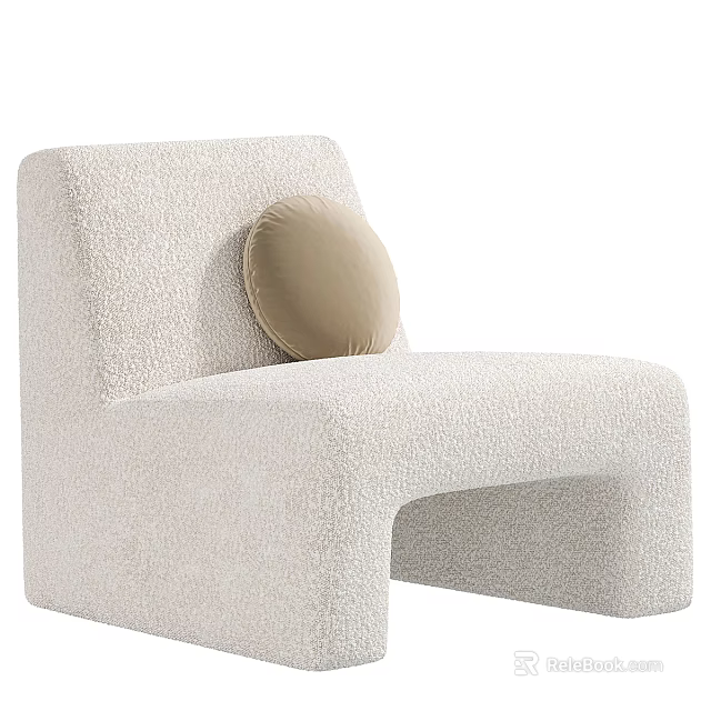 Beige Plush Fabric Single Seater Sofa With Light Brown Round Cushion And Modern Minimalist Design 3d model 