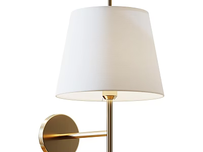 Modern Gold Metal Wall Lamp With White Fabric Shade And Round Base Design 3d model
