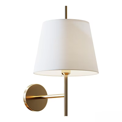 Modern Gold Metal Wall Lamp With White Fabric Shade And Round Base Design 3d model
