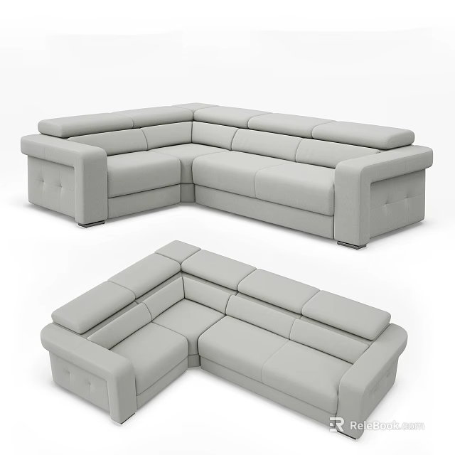 Gray Modern L Shaped Sectional Sofa With Cushioned Seats And Armrests 3d model